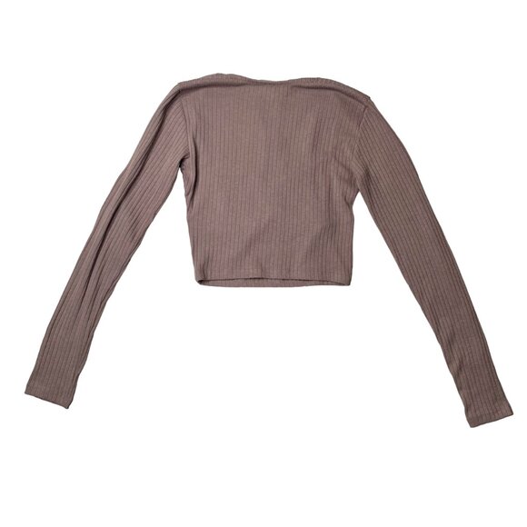 Zara Women's Mauve Ribbed Long Sleeve Crop Top, size Small - Picture 3 of 6